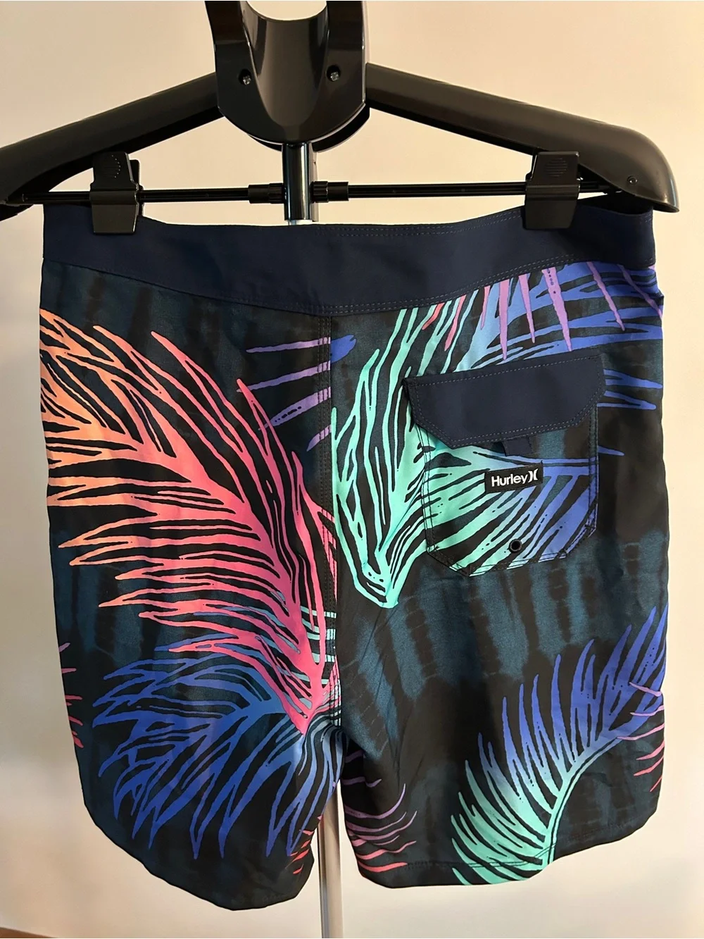 Hurley Black Board Shorts with Multicolor Tropical Palm Print